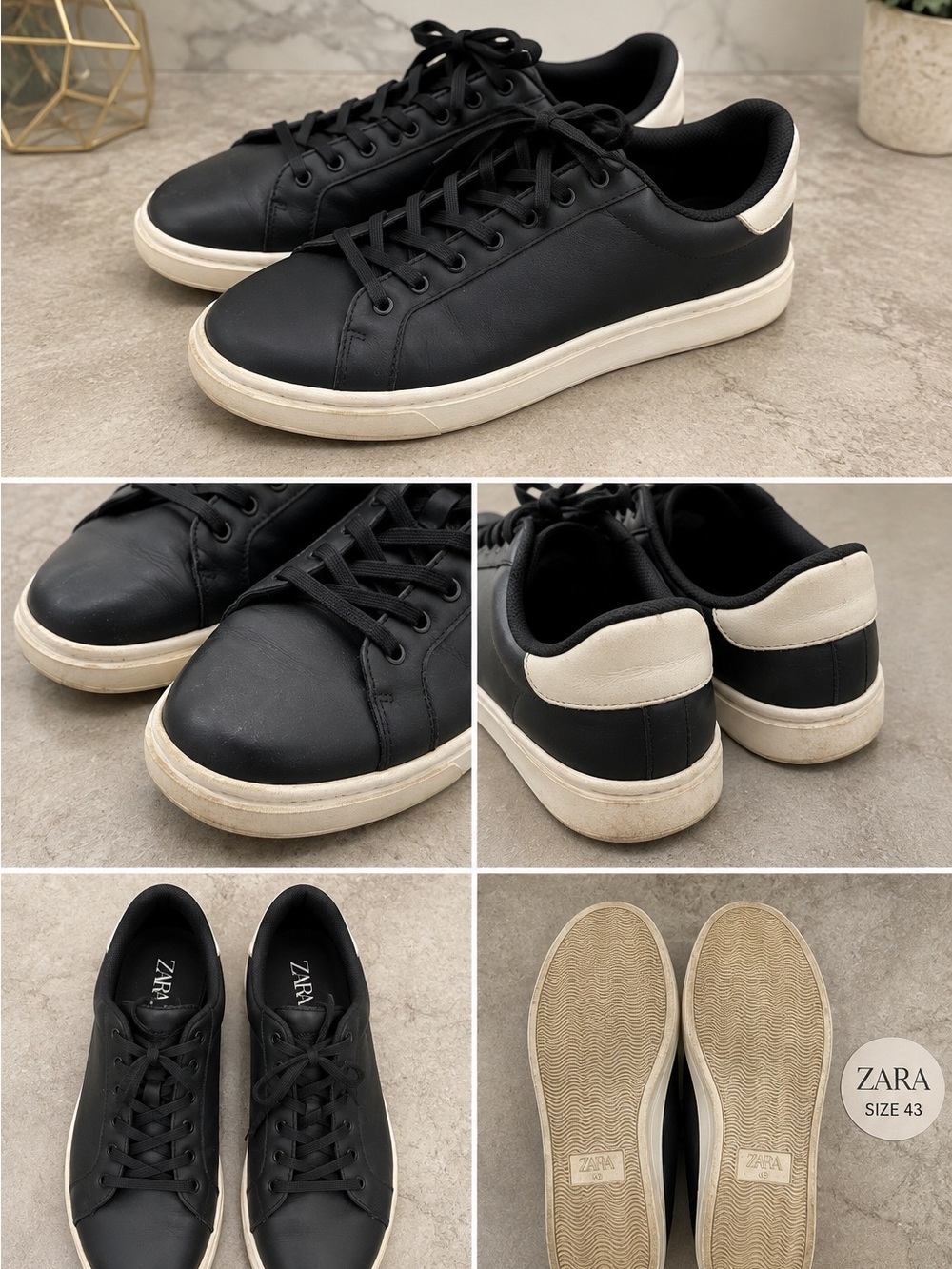 Zara Black Sneakers with Cream Heel Accent